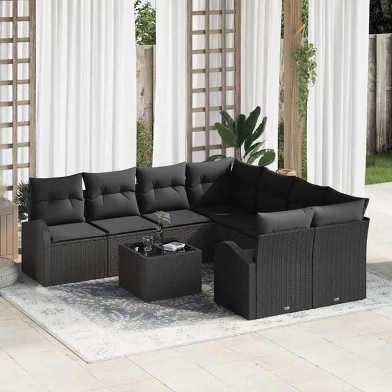 Vidaxl Garten-Sofa-Set aus Polyrattan in Schwarz, 9-teiliges Loungemöbel-Set, B/T/H: 55 x 55 x 37 cm - Bild 1