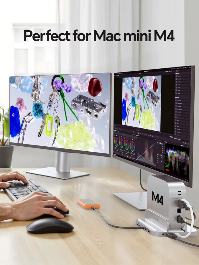 PULWTOP Mac Mini M4 Dockingstation mit HDMI 4K, M.2 SSD-Gehäuse und USB-C Hubständer in Silber - Bild 4
