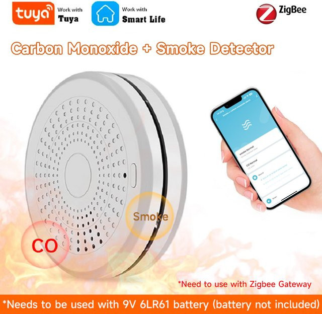 Tuya 2-in-1 WiFi und ZigBee Rauchmelder sowie Kohlenmonoxidsensor in Weiß mit Fernüberwachung und Alexa Kompatibilität - Bild 1