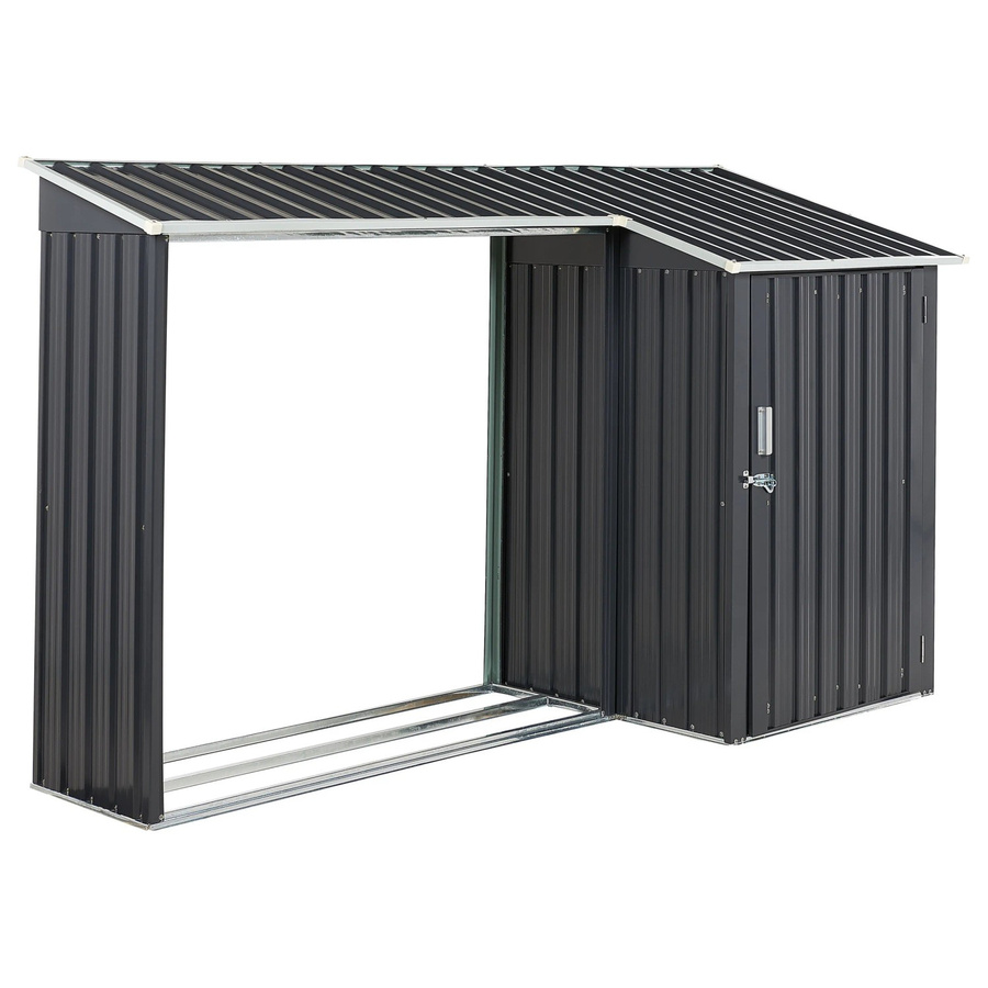 Beliani Gerätehaus AOSTA mit Holzunterstand in Graphitgrau, B/T/H: 105 x 270 x 158 cm - Bild 2
