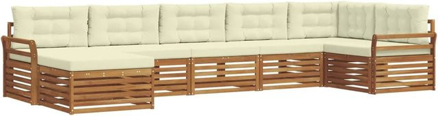 vidaXL Sofagarnitur 7-teilig aus Massivholz Akazie in Natur und Creme mit wetterfesten, abnehmbaren Polstern im L-Shape Design - Bild 1