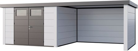 Telluria Gerätehaus Classico mit Lounge L Rechts und weißen Ecken, B/H/T: 672 x 298 cm, Weiß - Bild 1