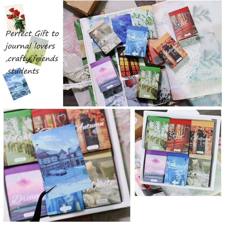 300 Stück Washi Papier Aufkleber im Landschafts-Stil für dein Journal und DIY-Dekoration, Mehrfarbig - Bild 3