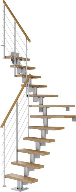 Dolle Mittelholmtreppe Dublin 1/4 gewendelt aus Eiche in Perlgrau mit 11 Stufen für eine Raumhöhe bis 270 cm, Breite: 75 cm - Bild 1