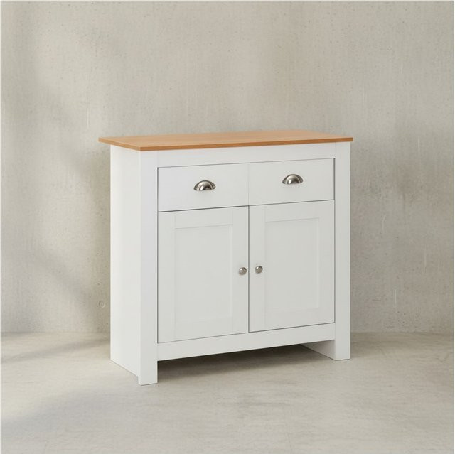 KADIMA DESIGN Modernes Sideboard mit 2 Schubladen in Eiche und Weiß, B/H/T: 81 x 35 x 35 cm - Bild 1