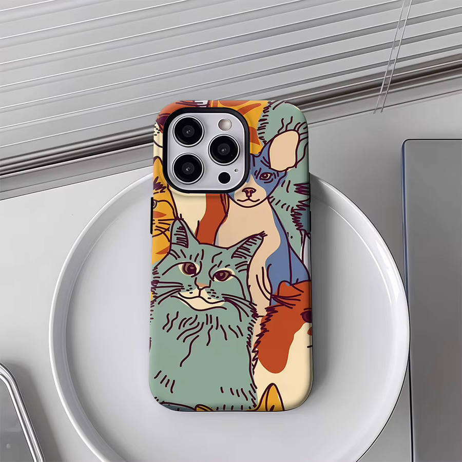 Cat Crowd Handyhülle für iPhone 17 16 15 14 13 12 11 Pro Max Plus mit doppelschichtiger Rückseite in Multicolour - Bild 4