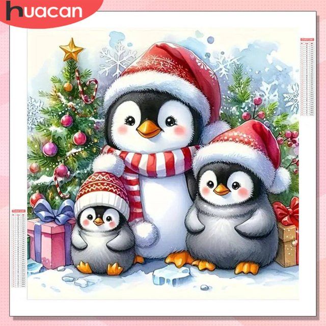 HUACAN Diamant-Mosaik Set Pinguin als Wanddekoration für Weihnachten und Winter mit Full Round Steinen - Bild 1