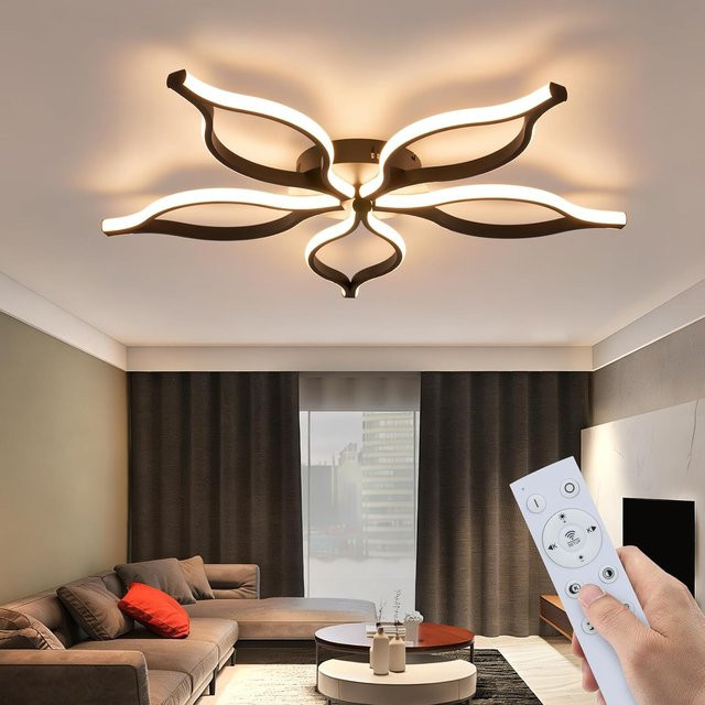GBLY LED-Deckenleuchte in Schwarz mit 5 Blütenblättern, 75W, dimmbar mit Fernbedienung, Durchmesser: 80 cm - Bild 1