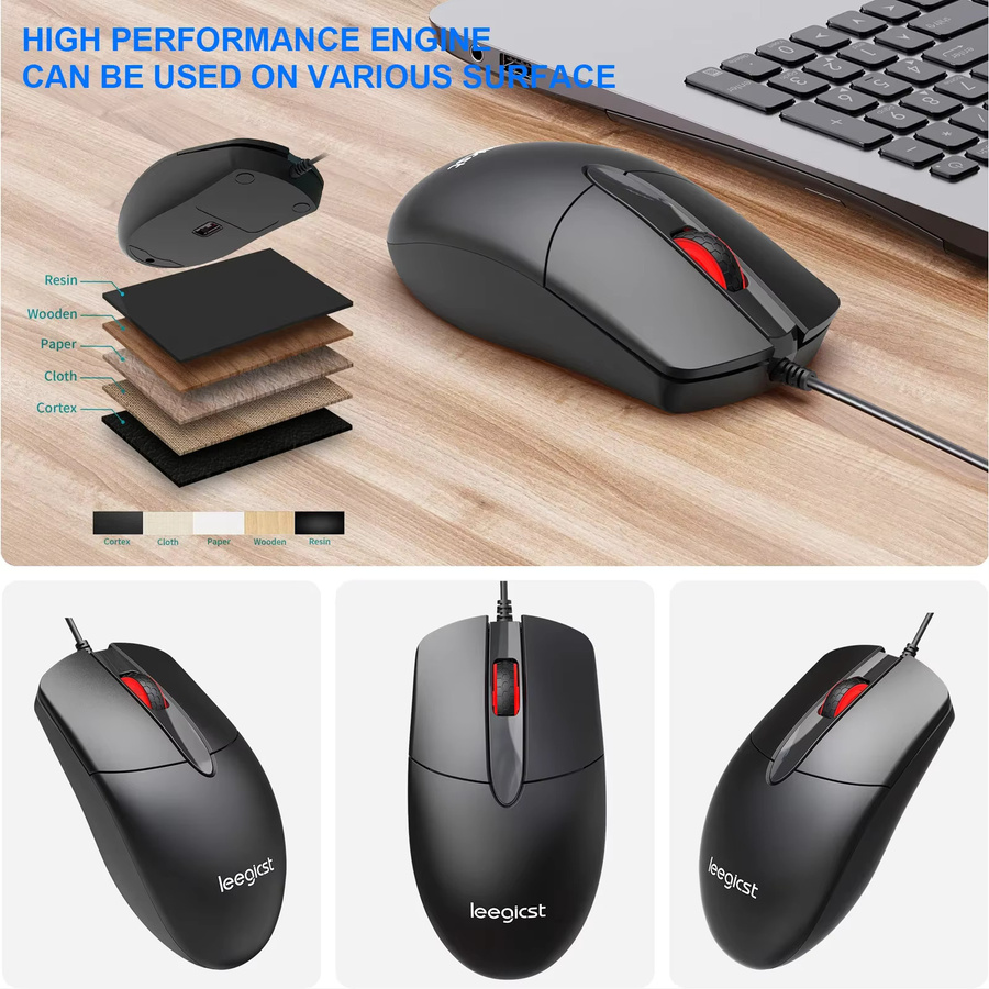 Ergonomische kabelgebundene optische Maus von leegicst in Schwarz für Heim, Büro und Desktop-Computer - Bild 5