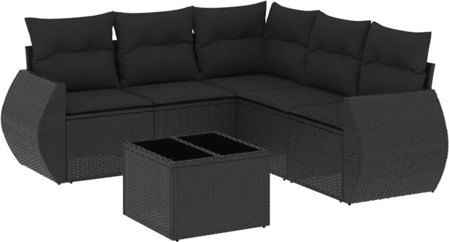 vidaXL 6-teilige Garten-Sofagarnitur in L-Form aus schwarzem Poly-Rattan mit Kissen und pulverbeschichtetem Stahlgestell - Bild 1