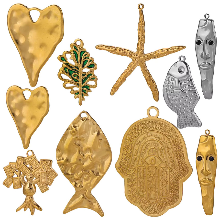 Elomia Anhänger Edelstahl, Gold, Damen, Fisch Seestern Hamsa Hand - Bild 3