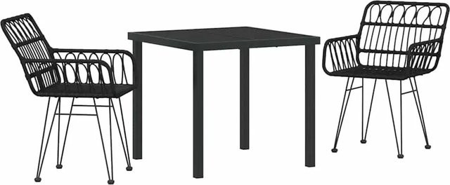 vidaXL Garten Essgruppe 3-teilig aus Poly-Rattan und Stahl in Schwarz mit Sicherheitsglas - Bild 1