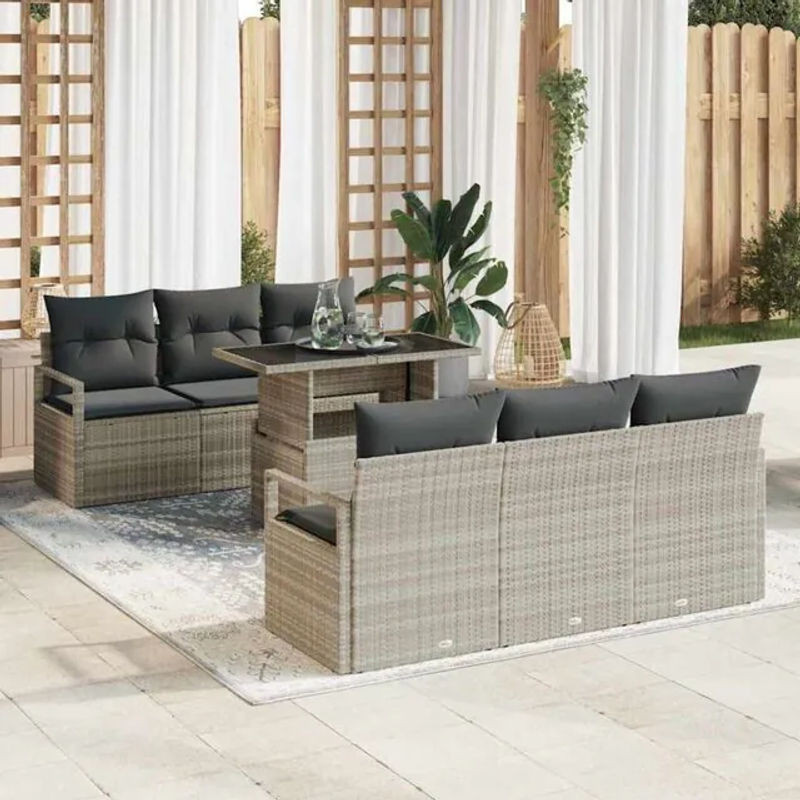 7-teiliges Gartensofa-Set mit Speicherfunktion aus Poly-Rattan in Hellgrau von vidaxl - Bild 1