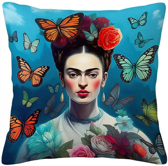 Delampa Kissenbezug Frida Kahlo Design aus Polyester mit doppelseitigem Druck, Mehrfarbig, B/T/H: 35 x 35 x 0 cm - Bild 1