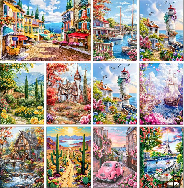 QIZITENG 5D Diamant-Stickerei Set Landschaft Mosaik-Kunst Wanddeko Mehrfarbig B: 70,0 cm, H: 50,0 cm - Bild 1
