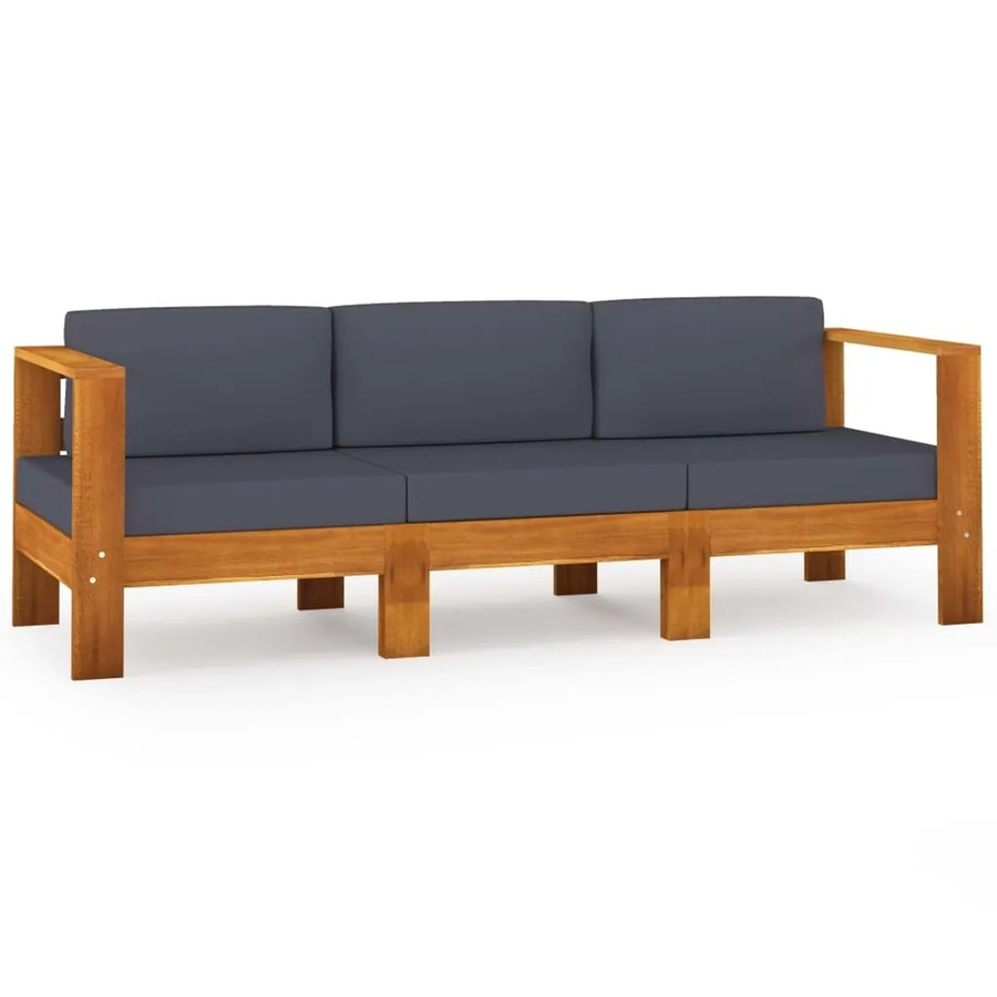 vidaXL 3-Sitzer-Gartensofa aus Akazien-Massivholz mit grauen Polstern für Garten, Terrasse und Balkon - Bild 2