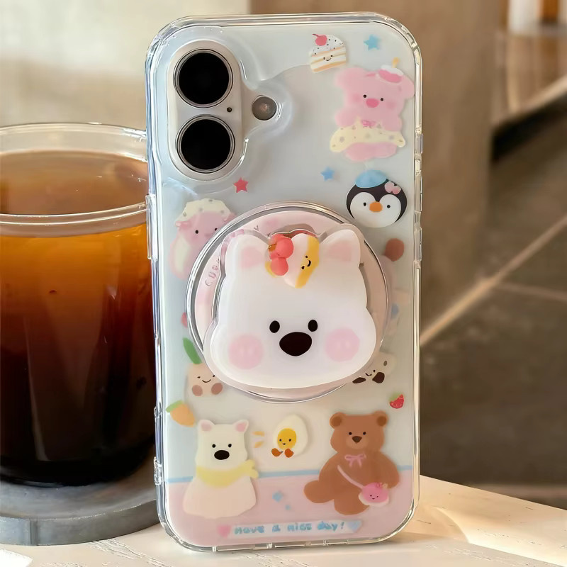 DIXSG Magnetischer Telefonhalter mit Cartoon Shake Welpe Design für iPhone und MagSafe als GripTok Smartphone Ständer und Zubehör - Bild 3