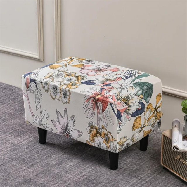 Bestbags Stretch Ohrensesselbezug mit Sitzkissen- und Fußhockerbezug im floralen Landhausstil, Grau/Mehrfarbig - Bild 1