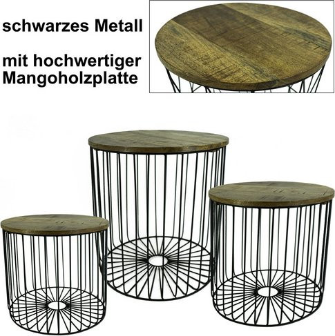 NOOR living Beistelltisch-Set aus Metall und Mangoholz in Schwarz und Braun, B: 39,5 cm, H: 43,5 cm - Bild 1