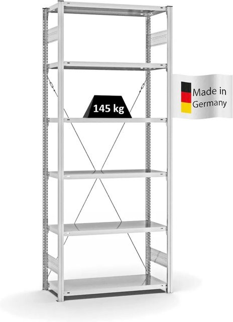 PROREGAL Fachbodenregal Stecksystem T-Profil Light-Duty in Lichtgrau mit 6 Ebenen, H x B x T: 250 x 100 x 40 cm - Bild 1