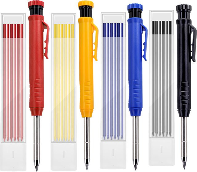 MROOFUL Langkopf-Tieflochbleistift mit integriertem Anspitzer in Gelb für professionelle Holzarbeiten und technische Zeichnungen mit 3,0 mm Mine - Bild 1