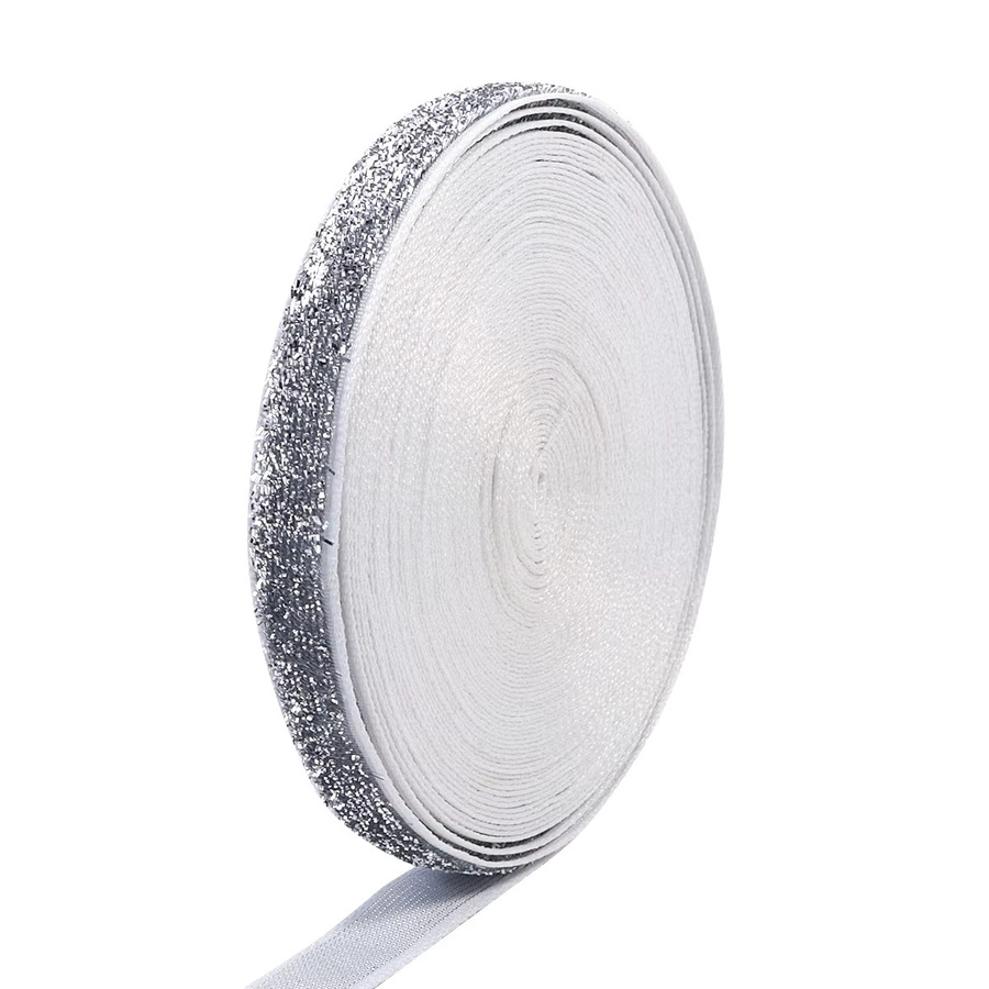 Silbernes Glitter Samtband für DIY Dekorationen, Hochzeit, Party und Weihnachten, Breite: 7 bis 38 mm - Bild 2
