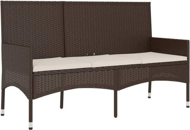 furnicato Gartenbank 3-Sitzer aus Poly Rattan mit Kissen in Braun mit Armlehnen und pulverbeschichtetem Stahlgestell B/T/H: 140 x 51 x 85 cm - Bild 1