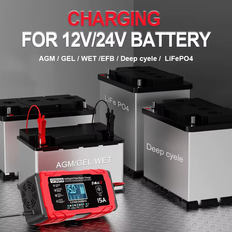 Smart Pulse Reparatur Ladegerät für LiFePO4, Blei-Säure, AGM und GEL Batterien, 14,6 V 15A, Farbe: Rot - Bild 4