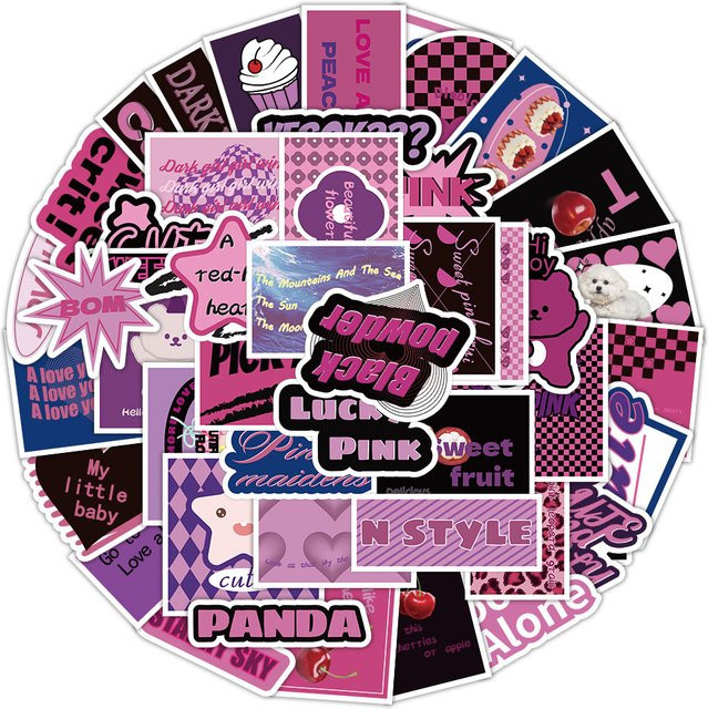 60 Stück wasserfeste Graffiti Aufkleber mit inspirierenden englischen Phrasen in Schwarz und Lila von BulingBulingStickers Store - Bild 1