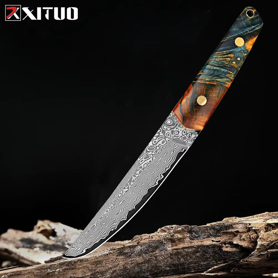 Xituo Allzweckmesser aus japanischem Damaststahl mit ergonomischem Holzgriff in Multicolour, Klingenlänge: 12,7 cm - Bild 5