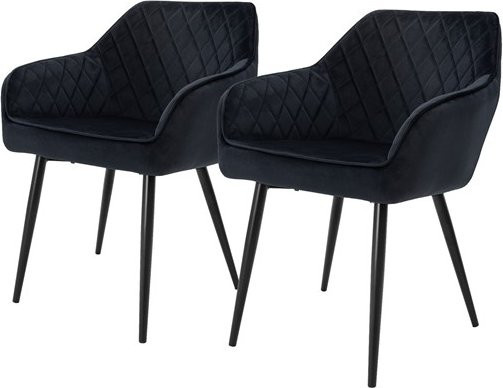 ML-Design 2er Set Esszimmerstühle mit Rauten Steppung in Schwarz, Samtbezug und Metallbeinen mit Armlehnen, B/T/H: 60 x 60 x 80 cm - Bild 1
