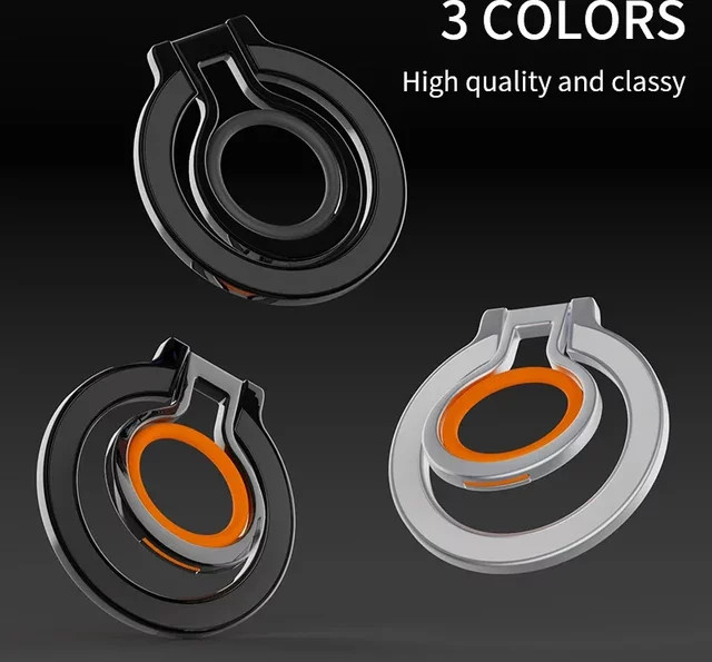 MagSafe Handy-Fingerring mit Magnethalterung und 360 Grad drehbarer Ständer in Silber oder Orange - Bild 1