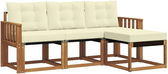 vidaXL Outdoor-Sofagarnitur mit Kissen 4-teilig in Natur und Creme - Bild 1