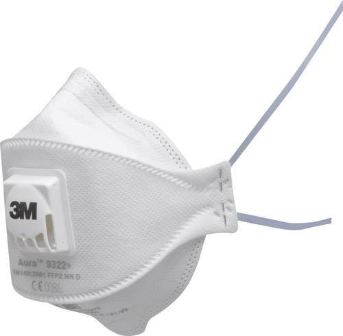 3M Aura 9322+ Feinstaubmaske mit Ventil FFP2 D in Weiß, 10 Stück, EN 149 - Bild 1