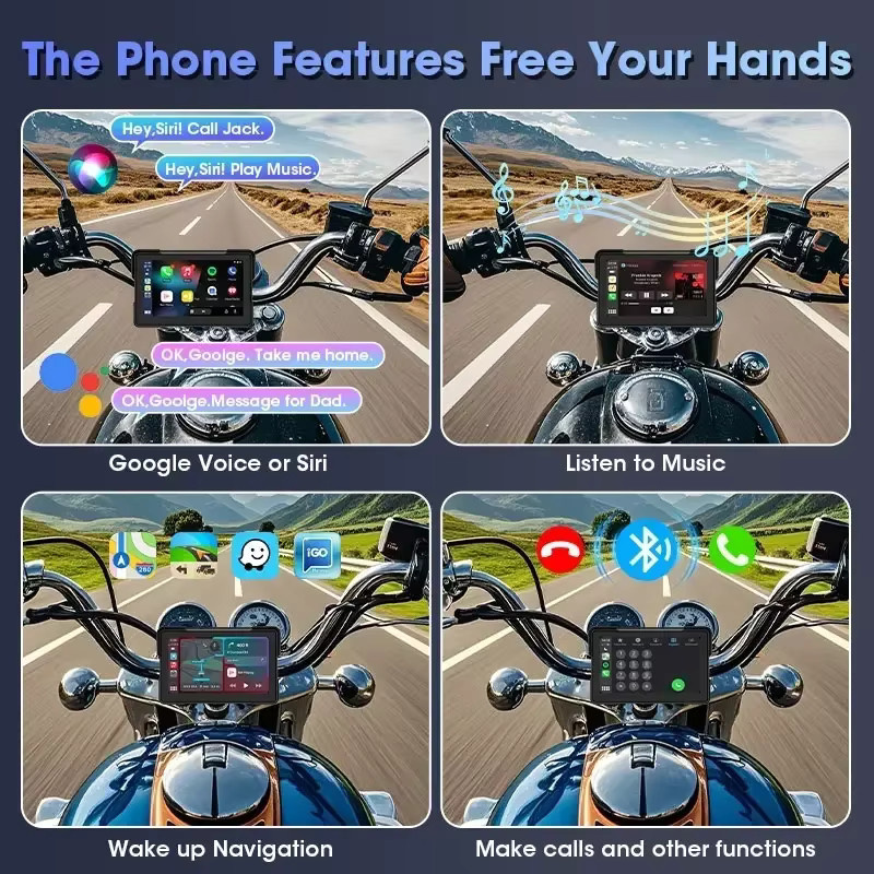 JMCQ Tragbares Motorrad CarPlay DVR mit 7 Zoll Display, 4K + 1080P Auflösung, GPS Navigation und IPX7 Wasserdichtigkeit, Schwarz, Unterstützt Drahtloses CarPlay und Android Auto - Bild 4