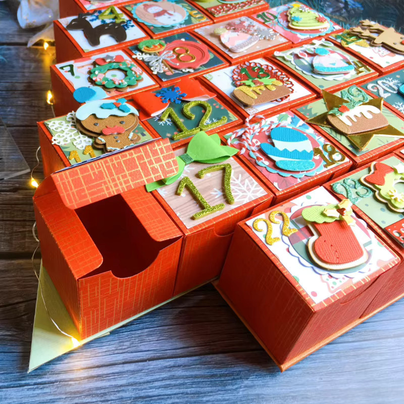 Alinacutle Quadratische Weihnachts-Countdown-Box aus Metall in Gold für DIY-Geschenke und Basteln - Bild 2