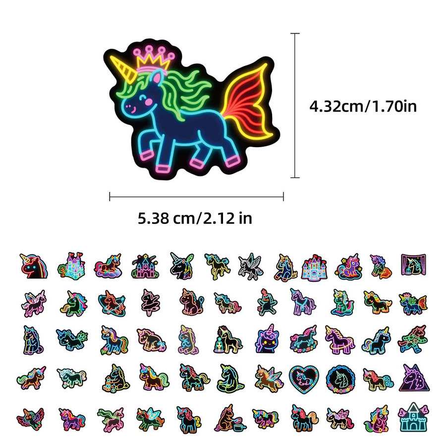 Rspctou Kawaii Neon Einhorn Graffiti Aufkleber, Sticker Set, multicolour - Bild 3