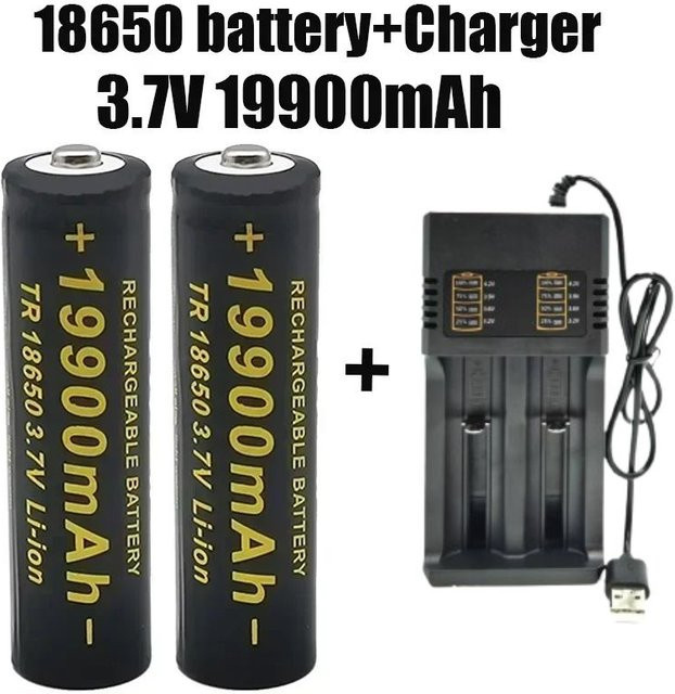 Lerp 18650 Lithium-Ionen Akku Set mit 19900mAh und Ladegerät, Schwarz, 3,7V - Bild 1