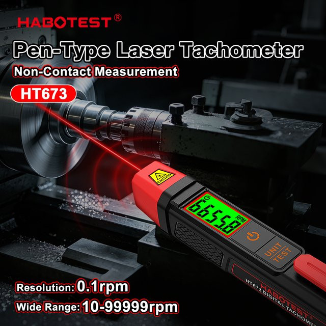 HABOTEST HT673 Digitaler Laser-Tachometer in Rot mit Drehzahl- und Zählmodus für berührungslose Messungen von 10-99999 U/min - Bild 1