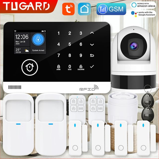 Tugard WiFi GSM Drahtloses Heimalarmsystem mit Überwachungskamera und App-Fernbedienung sowie Tür- und Fenstersensoren - Bild 1