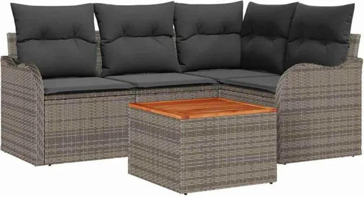 vidaxl Garten Sofa Set 5-teilig aus Polyrattan und Gewebe in Grau für moderne Loungemöbel - Bild 1