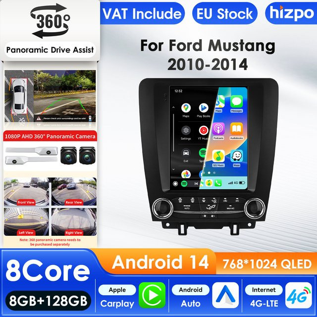 Hizpo Android 14 Autoradio für Ford Mustang 2010–2014 mit CarPlay, Android Auto, GPS, Bluetooth und WIFI in Schwarz - Bild 1
