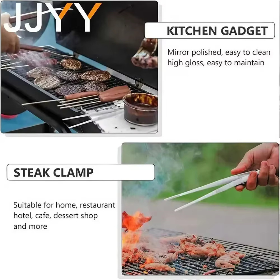 JJYY Präzisions-Lebensmittelzange aus Edelstahl in Silber – Grill- und Kochpinzette mit feinen Spitzen zum Grillen, Servieren und Kochen - Bild 3