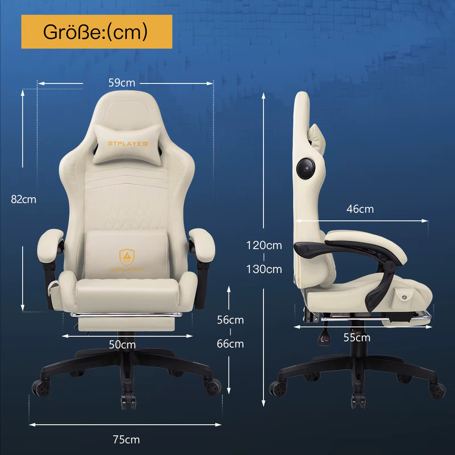 GTPLAYER Gaming Stuhl Ergonomischer Gaming Sessel mit Fußstütze und Lautsprechern in Light Brown - Bild 2