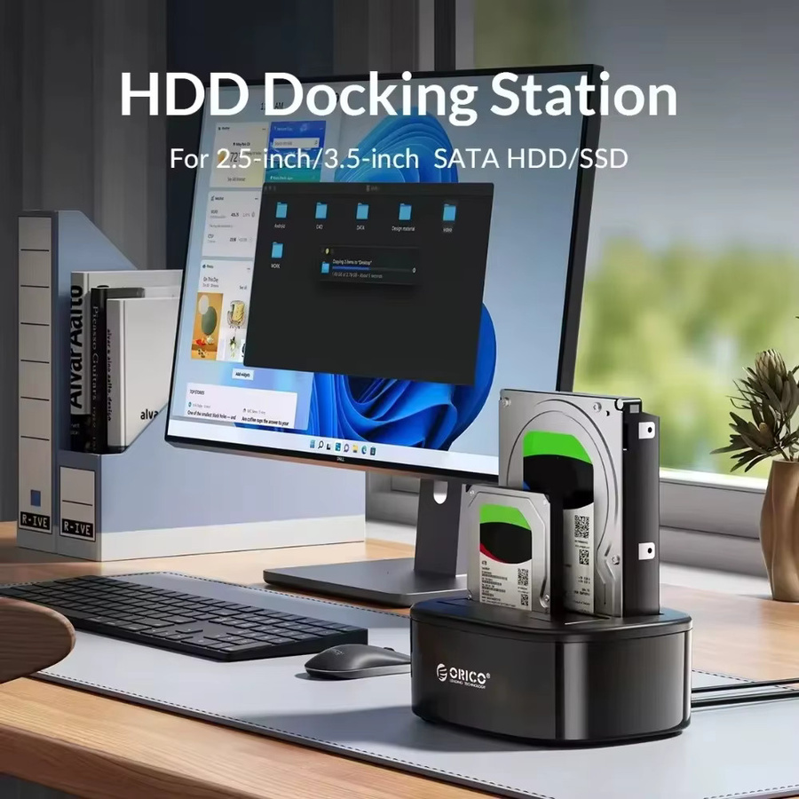 ORICO 2-Bay HDD Dockingstation SATA zu USB 3.0 Externes Festplattengehäuse für 2,5 und 3,5 Zoll HDD/SSD mit Offline-Klonfunktion, Schwarz - Bild 2