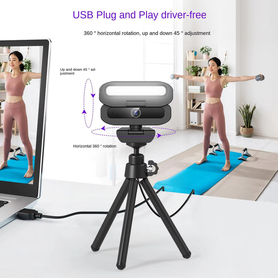 Bytelike 4K UHD USB Webcam mit Ringlicht, Autofokus, Nachtsicht und Mikrofon in Schwarz - Bild 4