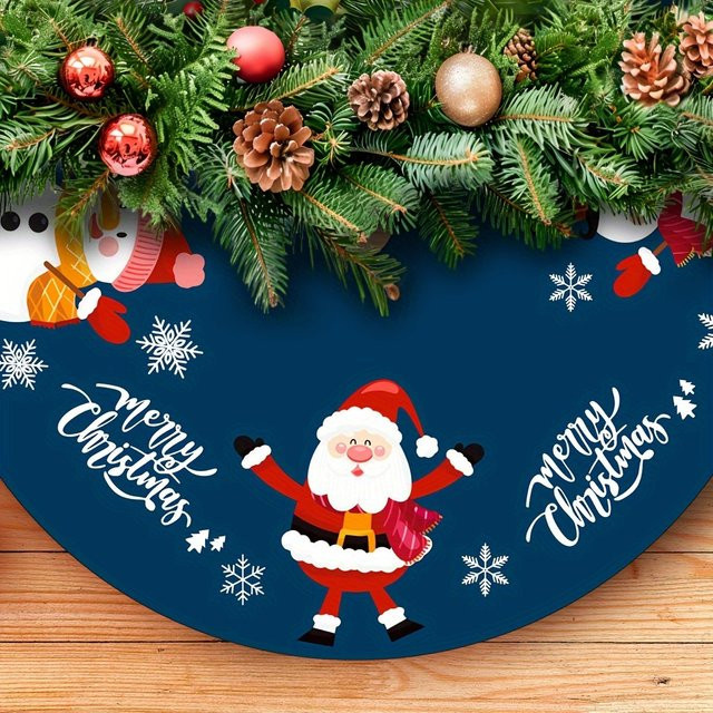 VIKAMA Weihnachtsbaumkleid mit blauem Weihnachtsmann- und Schneemann-Design zur Dekoration für Indoor-Partys und Festivals - Bild 1