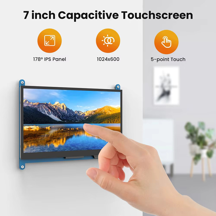 Eyoyo 7 Zoll Raspberry Pi Monitor mit HD IPS Touchscreen und 5-Punkt-kapazitivem Touch-Display, 1024x600 Auflösung, kompatibel mit Raspberry Pi 4/3/2/1/3B+/BB, Banana Pi und Windows - Bild 3