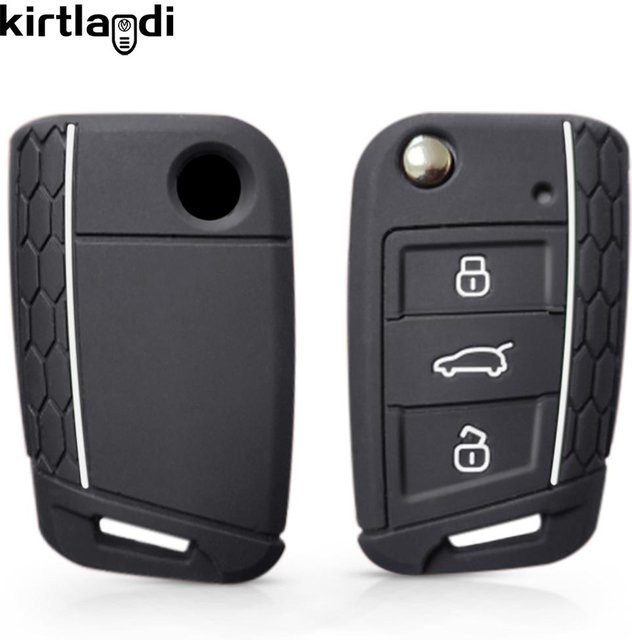 Silikon Schlüsselhülle für Skoda Octavia A7, KAMIQ, Rapid, Karoq, Fabia, Seat Leon, Ibiza, Ateca sowie VW Polo, Golf 7, Tiguan und T-Roc in Schwarz und Weiß - Bild 1