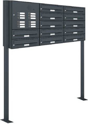 AL Briefkasten-System für 12 Parteien, freistehend, grau/anthrazit, B/H/T: 122,9 x 150 x 27,5 cm - Bild 1